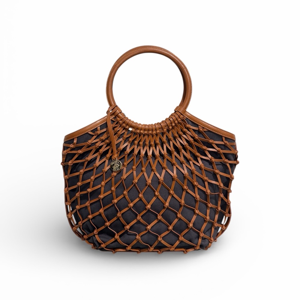 Brahmin Meloney Tote Black Douglas | Rare Woven Leather Brown Net | NWT | $475